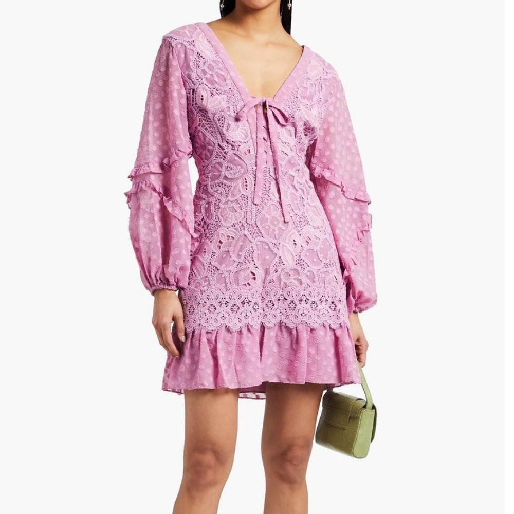 ALEXIS  - MALICHA Crocheted Lace and Fil Coupe Georgette mini dress